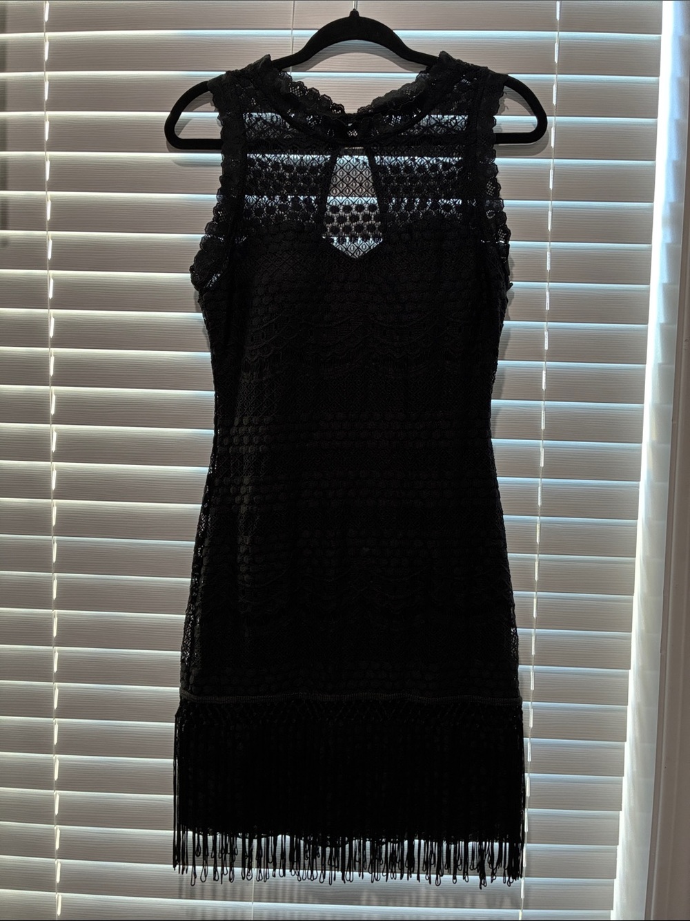 As U Wish Black Lace Fringe Sheath Mini Dress